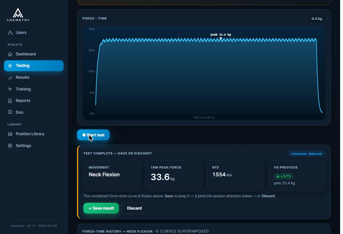 Completed test with metrics