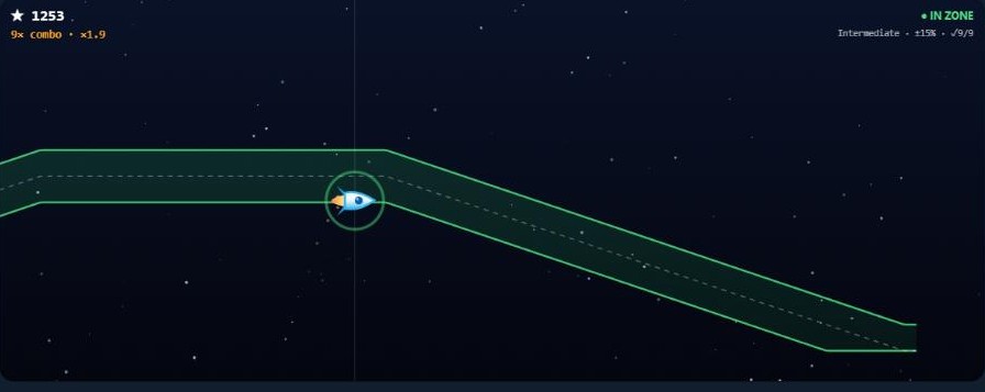 Force Pilot game mode — flying the rocket through the force target corridor